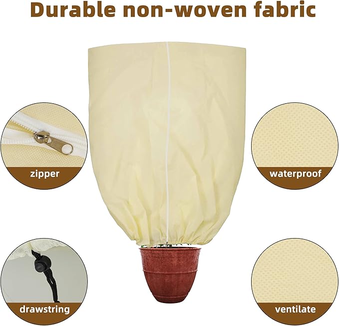 DINGBAI Plant Cover, Plant Protector, 4 Pack 39.3 * 31.8 inch Winter Frost Fabric Blanket, Two-Way with Drawstring for Outdoor Plants, Protects Against Cold Frost and Wind Damage.
