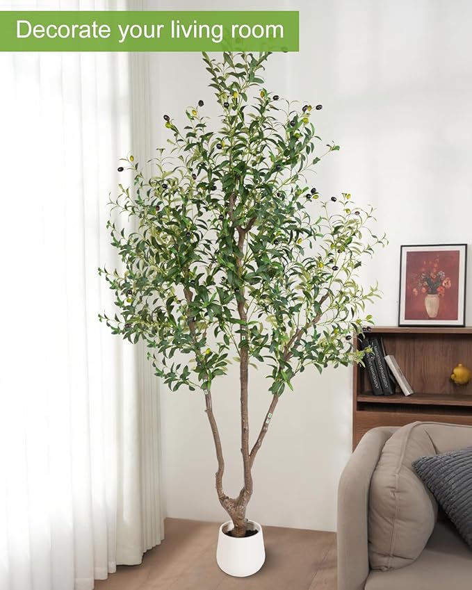 Sillaff Artificial Tree, 7FT(84in) Large Faux Plants Indoor Tall Faux Olive Tree with Pot, Nearly Natural Olive Branches and Fruits for Living Room Office Home Decor