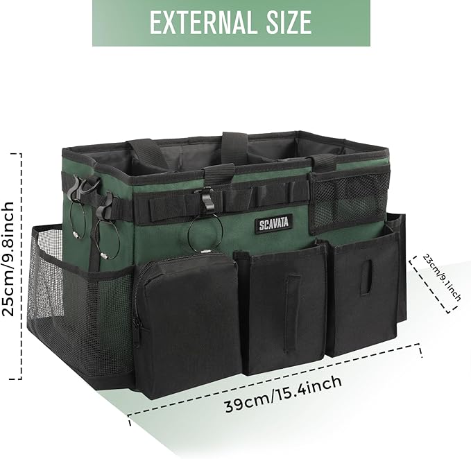 Wearable Cleaning Caddy Bag, Cleaning Caddy Supplies Organizer with Handle & Shoulder Straps for Housekeepers, Under Sink & Car Cleaning Tool Organizers with 4 Foldable Divider (TreeGreen)
