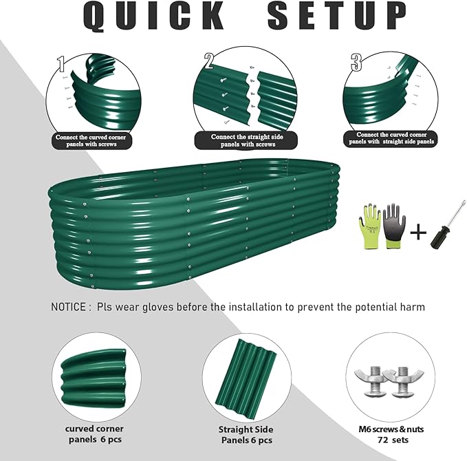 4 Pack 8x3x2FT Galvanized Raised Garden Bed Large Metal Planter Box Kit Elevated Raised Garden Planters for Outdoor Plants, Green