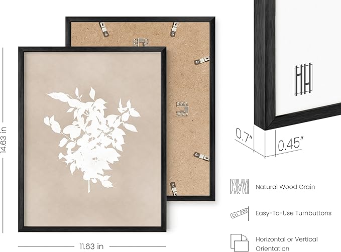 HAUS AND HUES Framed Flower Pictures Wall Decor - Set of 4 Floral Wall Art, Black and White Botanical Prints, Rustic Framed Vintage, Farmhouse Art, Floral Prints (Black Aluminum Frame, 11x14)