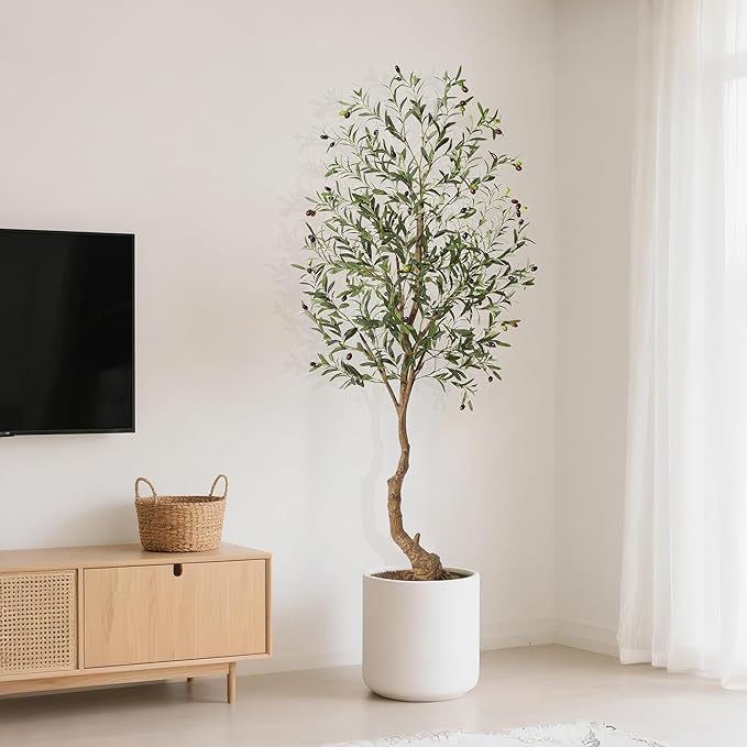 Artificial Olive Trees, 6 Ft Indoor Outdoor Fake Potted Silk Plant Faux Olive Tree with Trunk and Fruits, Artificial Tree Large Olive Plants for Living Room Home House Office Decor