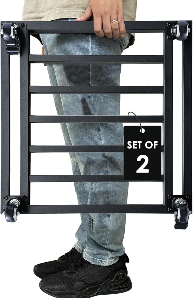 Hongsane 20" Square Plant Caddy with Wheels Heavy Duty,Large Metal Plant Caddy Indoor Outdoor Use,Rolling Plant Dolly with Industrial Casters,Black Plant Tray for Large Planters Pots,2-Pack