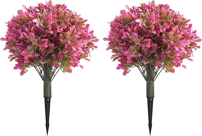 NOENNULL Artificial Topiary Ball Trees with Ground Spike Set of 2 17.8" Outdoor Faux Plants Realistic Fake Bushes Lifelike Shrubs Decorations for Outdoor Indoor Front Porch Garden