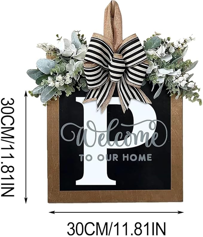 Last Name All Year Wreath, for Front Doors, Spring, Fall, 26 Last Name Letters All Year Round Wreaths, Suitable for Wedding Decorations, Home Porches, Farmhouses, Yards, Garden Decorations, Gifts (P)
