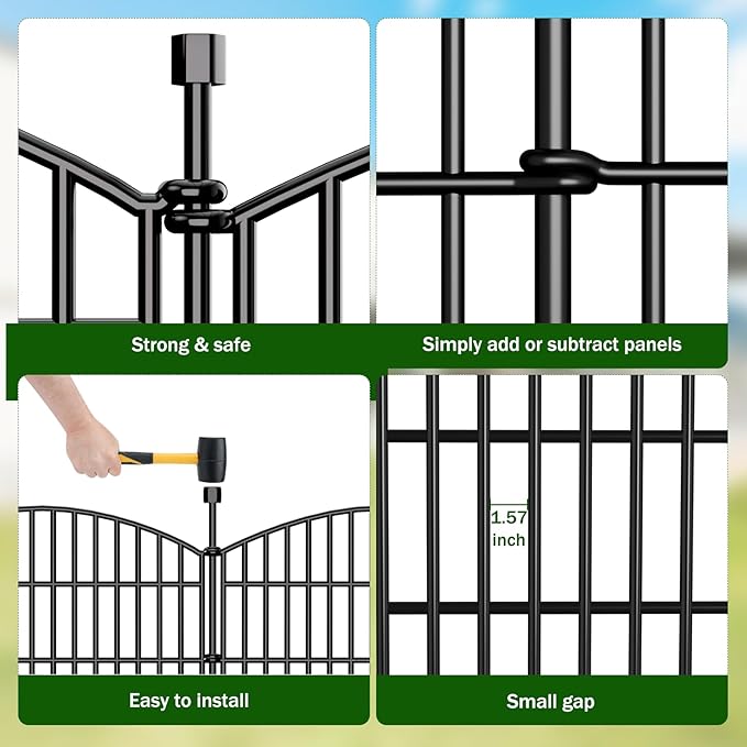 No Dig Decorative Garden Fence 5 Panels, 48 in (H) x 13 ft (L), Dog Fence Outdoor for Yard，Rustproof Metal Animal Barrier Ground Stakes Fencing for Garden, Patio, Flower Bed