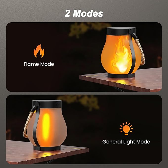 Hompavo Gen2 Solar Lanterns Outdoor with Ultra-Real Flame, Dual Charging (USB/Solar) & 2 Modes - Waterproof Decorative Hanging/Table Lights for Yard Patio Garden Gift Halloween Christmas Decoration, 2