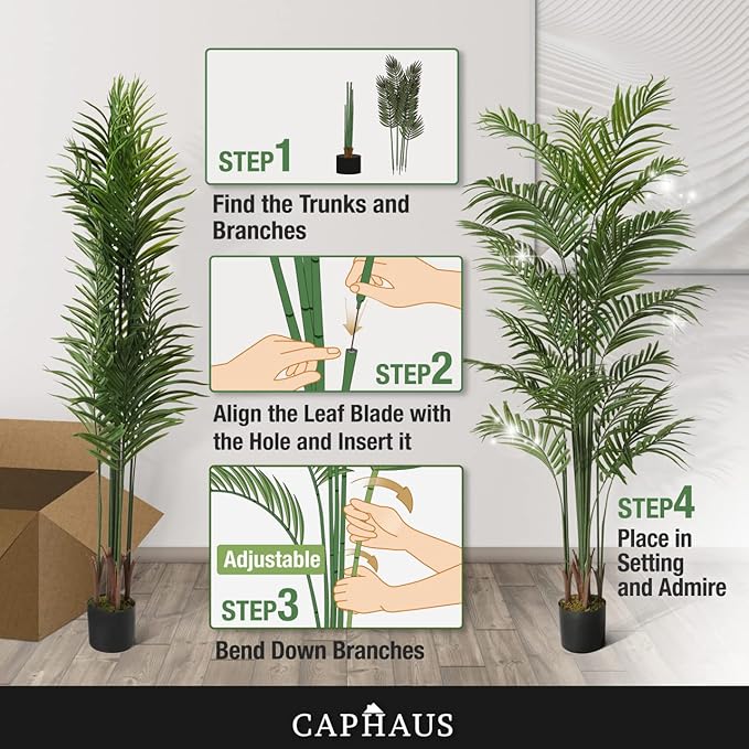 CAPHAUS 6FT Artificial Palm Tree Potted, Realistic Fake Palm Plant for Indoor & Outdoor, UV Resistant Low Maintenance Faux Tree for Home Office, Living Room, Covered Patio Decor