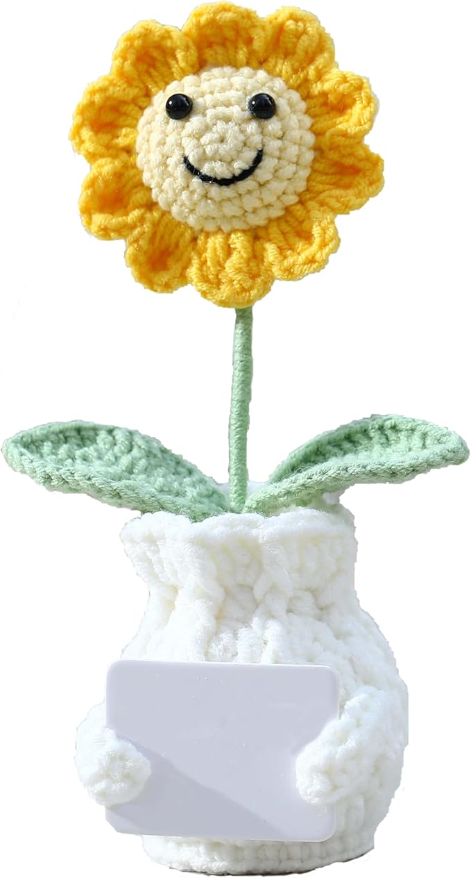 YOOJEE Personalized Handmade Positive Sunflower Doll Crochet with Card Custom Text - Appreciation Gift for Coworker, Teacher, Women, Mom, Friend - Customizable Thank You, Birthday, Christmas Gift