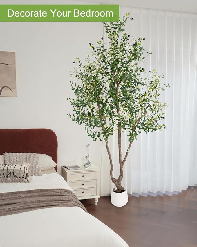 Sillaff Artificial Tree, 7FT(84in) Large Faux Plants Indoor Tall Faux Olive Tree with Pot, Nearly Natural Olive Branches and Fruits for Living Room Office Home Decor