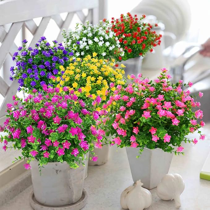 ArtBloom 24 Bundles Outdoor Artificial Flowers UV Resistant Fake Boxwood Plants, Faux Greenery for Indoor Outside Hanging Plants Garden Porch Window Box Home Wedding Farmhouse Décor (Pink)