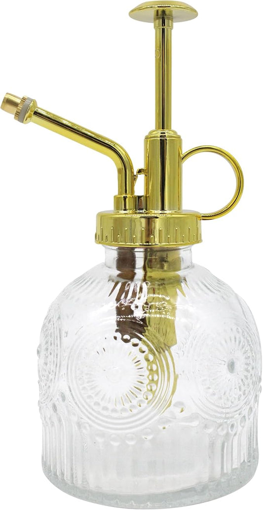 Glass Plant Mister Spray Bottle, 230ML Vintage Plant Spritzer, Succulent Watering Bottle Glass with Top Pump, Small Plants Sprayer Watering Can for Indoor Outdoor House(Clear)
