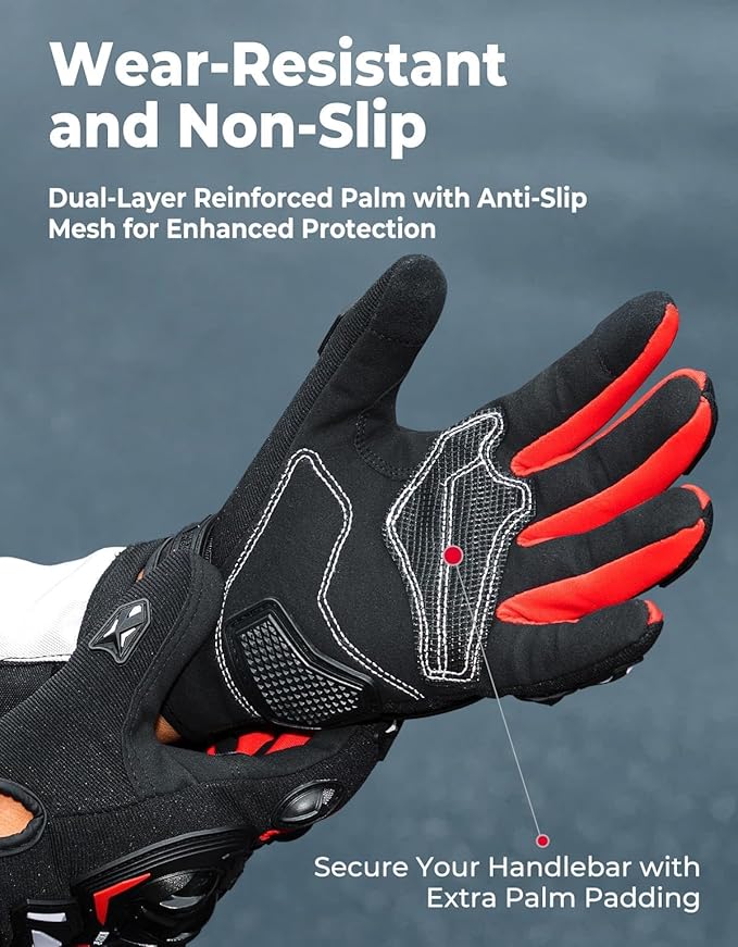 KEMIMOTO Motorcycle Gloves for Men, Touchscreen Cycling Gloves for Outdoor Sports On-Road Off-Road Mountain Motorcycle Motorcross Motorbike Dirt Bike Bicycle Racing ATV UTV