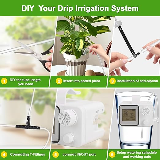Yuehuam Automatic Watering System for 15 Potted Plants, Automatic Drip Irrigation Kit Smart Plant Watering Devices for Indoor Outdoor, Water Shortage Remind, IPX4