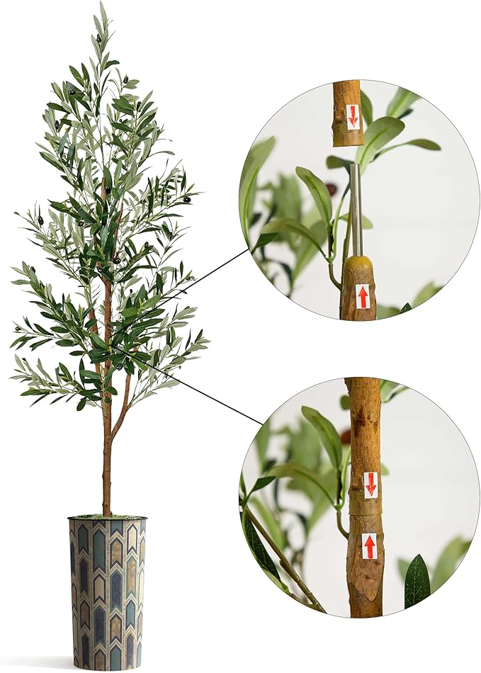 Artificial Tree in Modern Polygon Pattern Effect Planter, Fake Olive Silk Tree for Indoor and Outdoor Home Decoration - 68" Overall Tall (Plant Pot Plus Tree)