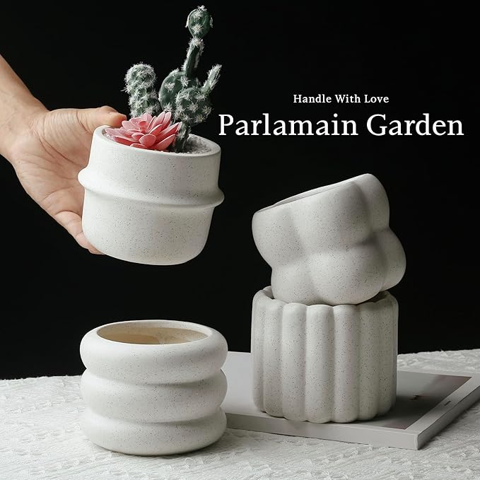 Parlamain Ceramic Succulent Pots Set of 4 Small Planters for Indoor Plants 4x4 Inch Decorative Plant Pots Modern Home Decor