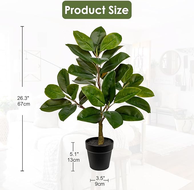 Briful Artificial Magnolia Tree in Black Pot – 26.3in Tall Faux Magnolia Greenery Plant Fake Potted Silk Tree for Home Office Room Kitchen Outdoor Porch Décor