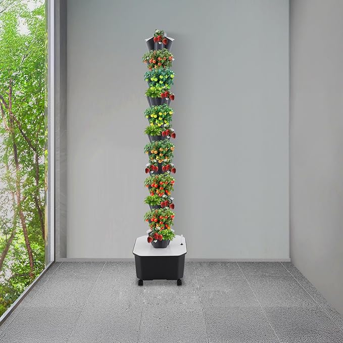 Hydroponic Growing System, 60-Plant Vegetable Planter Tower with Wheels, Outdoor Indoor Garden Vertical Planter Germination Kit with Water Pump & Intelligent Water Circulation for Gardening Lover