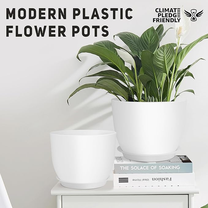 YNNICO Plant Pots 12/10/9 inch Set of 3, Flower Pots with Multi Mesh Drainage Holes, Large Planters for Indoor Outdoor Garden Plants and Flowers. (White)