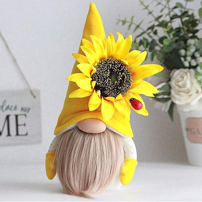 Gnome Plush Decorations for Home, Spring Summer Sunflower Gnome Decor, Handmade Faceless Plush Doll, Easter Gnomes Ornaments for Home Office Festival Decor (Yellow)