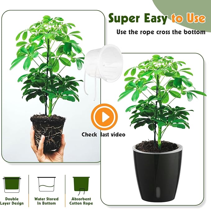 KvyusFlourish Self-Watering Pots for Indoor Plants, 6-Pack 6.7'' Self Watering Planter with Drainage Holes, Small African Violet Pots with Water Indicator, Clear Wick Pot, Black