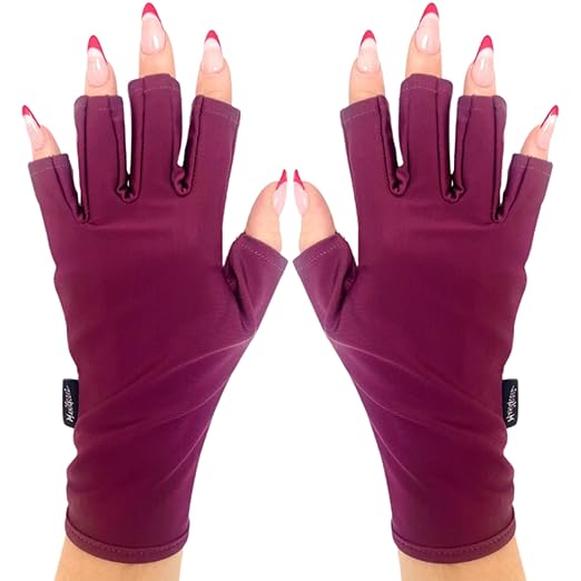 ManiGlovz -The Original Dermatologist Recommended UPF 50+ UV Protective Manicure and Sunblock Fingerless Gloves, Sun Protection, Driving and Gel Manicure Gloves in Bourdeux