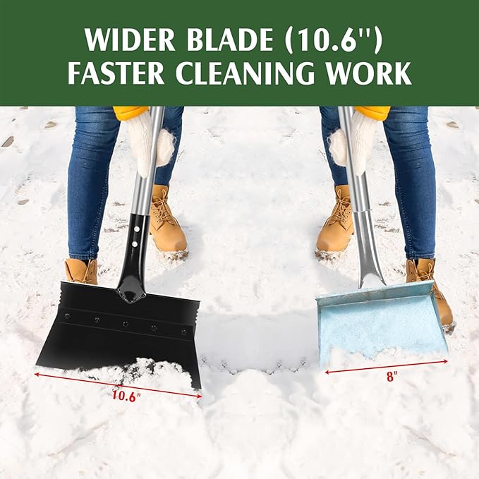 Multi-Purpose Snow Shovel - Flat Ice Scraper, Adjustable Handle Heavy Duty Outdoor SnowRemoval Tool | Garden Floor Scraper, Lawn Edging and Cleaning Portable Winter for Driveway, Sidewalk