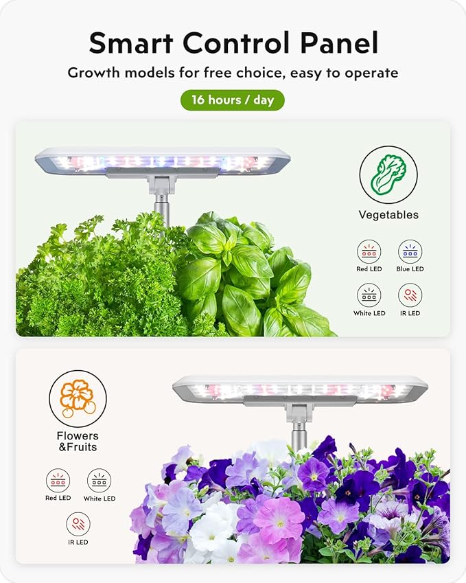 GARDENCUBE Hydroponics Growing System Kit: 8 Pods Indoor Herb Garden with LED Grow Light Quiet Smart Pump Automatic Timer Plants Germination Kit Height Adjustable - Gardening Gifts for Women Men