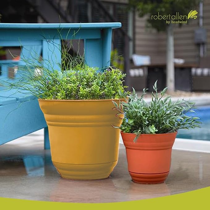Headwind Traverse Planters – 5" 2 Pack Plastic Plant Pot in Harvest Yellow - Indoor & Outdoor Pots for Plants with Drainage - Decorative Plant Pot, Flower Pots Outdoor for Garden by Robert Allen