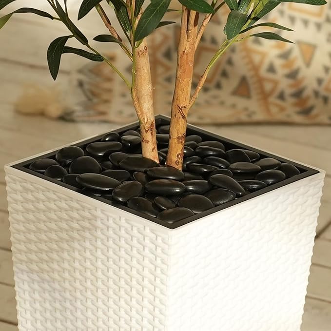 OAKRED Artificial Olive Tree 5FT Faux Olive Tree - Adjustable Branches UV Resistant with White Taper Planter and Pebbles - Faux Plants Indoor for Living Room, Office Decor and Bedroom
