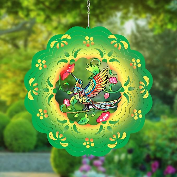 Hummingbirds Wind SpinnersOutdoor: Birthday Gifts for Women Metal Garden Ornament - 12inch Hanging Wind Chime for Outside Decorations, Gardening Presents for Mom Grandma Her