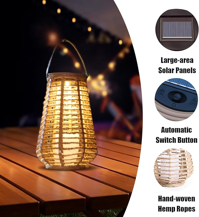 Solar Lanterns Outdoor Waterproof, Imitation Candle Lantern in Bohemian Style for Garden, Backyard, Patio Decor, Birthday Gifts for Women Mom Grandma, Hanging Garden Lights for Outside (2 Pack)