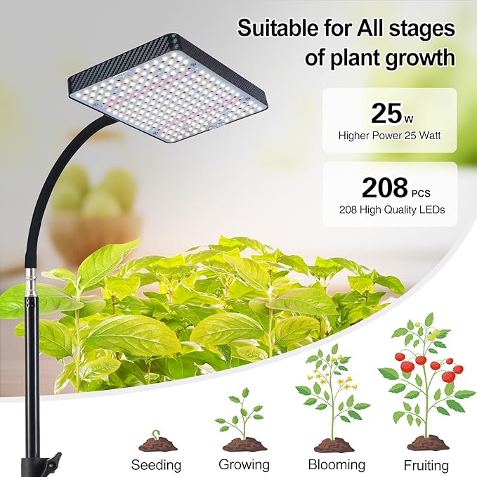Orchbloom Grow Light with Stand and Timer, 25 Watt Power Home Plug Standing Tall Plant Light, Full Spectrum Grow Lights for Indoor Houseplants, Bonsai Tree, Seed Starting, 24"-64" Height Adjustable