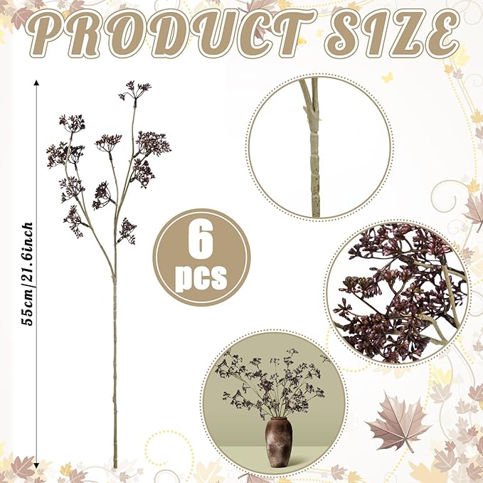 6 Pcs Dusty Plum Berry Stems Faux Eucalyptus Seed Artificial Branches Faux Berry Spray Picks for Valentine's Day Home Vase Farmhouse Garden Wedding DIY Decorations(Plum)