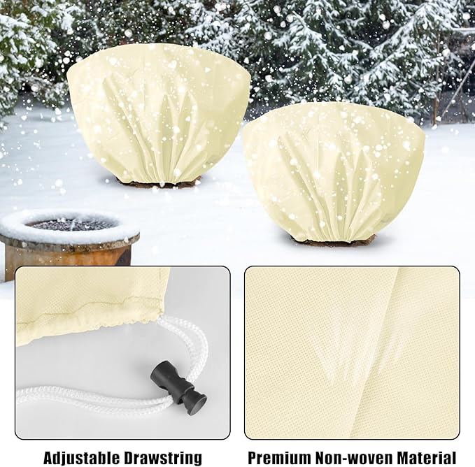 EYNDYN 8 Pcs Plant Covers Frost Protection Bag 39.3" x 19.6" Winter Reusable Plants Jacket with Drawstring Shrub Protection Wraps Bags Frost Blanket for Winter Outdoor Garden Plants