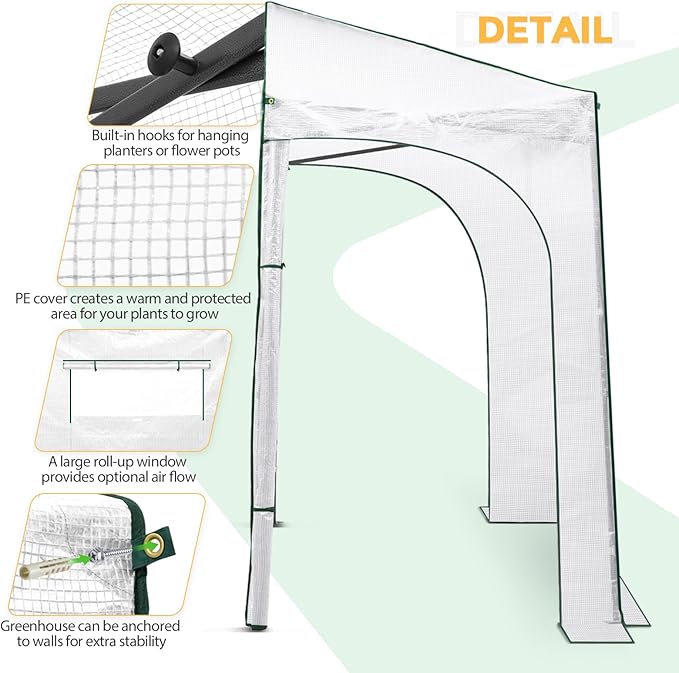 EAGLE PEAK Instant Pop-up Greenhouse, Indoor Outdoor Plant Gardening Green House, Roll-Up Zipper Doors and Side Windows, Lean-to 9x4 ft, PE Cover, White/Clear