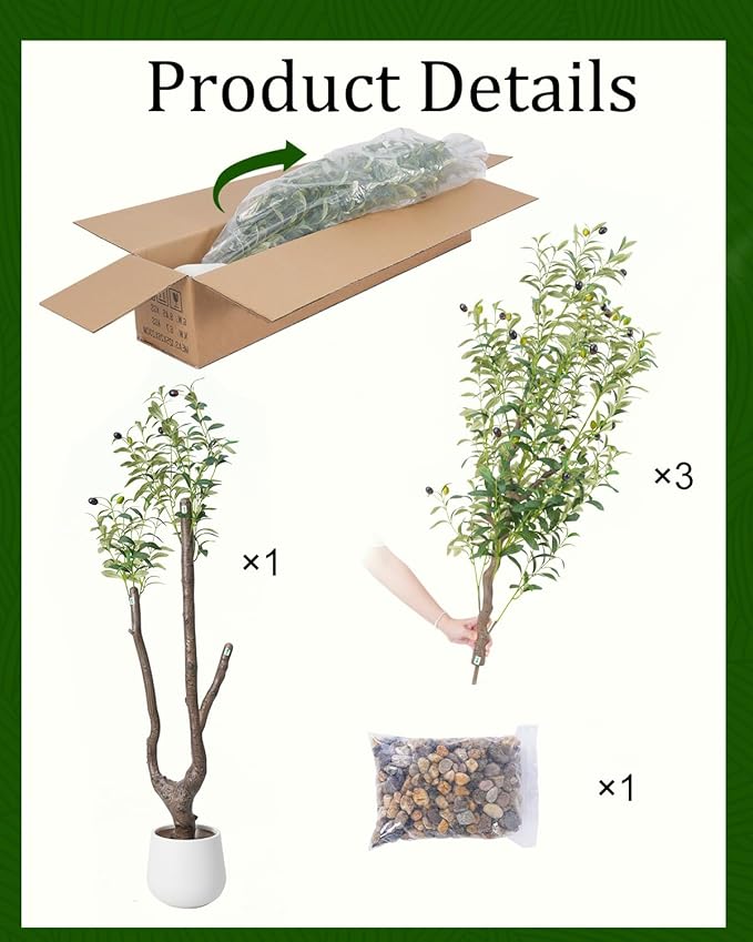 Sillaff Artificial Tree, 7FT(84in) Large Faux Plants Indoor Tall Faux Olive Tree with Pot, Nearly Natural Olive Branches and Fruits for Living Room Office Home Decor