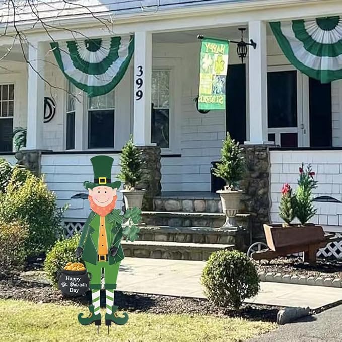 hogardeck St Patricks Day Decorations Outdoor, Irish Leprechaun Decorative Garden Stakes for Saint Patricks Decor, Happy St. Patrick's Day Decorations with Shamrock Gold Pot for Home Yard Porch Lawn