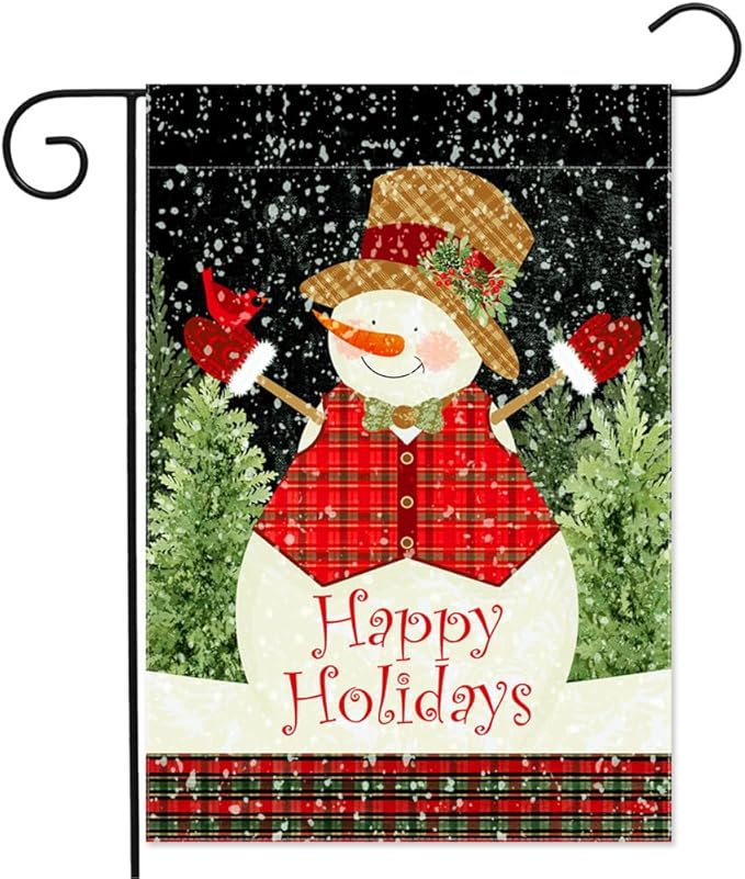 Snowman Garden Flag 12.5 x 18 Inch Double Sided Home Decor, Happy Holiday Christmas New Year House Outside Outdoor Winter Burlap Banner Yard Flag Decoration