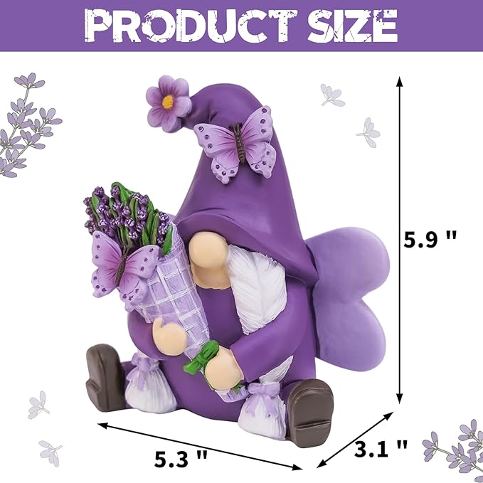 Spring Decor Lavender Gnomes, Fairy Garden Gnomes Resin Figurines Purple Home Decor Indoor Outdoor Spring Decorations, Lavender Gifts for Women