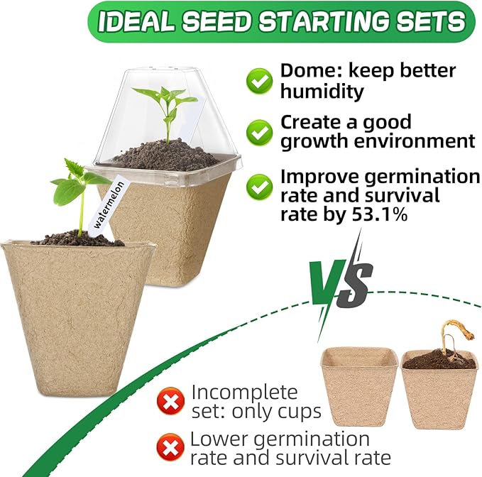 Aulock 36 Sets Plant Nursery Pots with Humidity Dome - 3in Seed Starting Pots, Square Peat Pots with 100 Labels for Garden Flowers Herbs Vegetables Seedlings