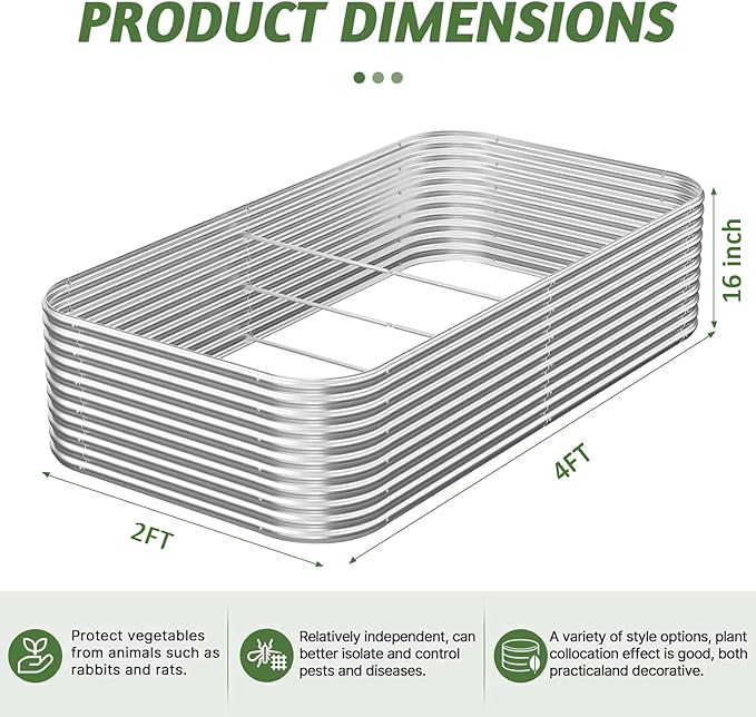 3 Pack Tall 4x2FT Corrugated Galvanized Steel Raised Garden Bed Outdoor, Metal Above Ground Garden Bed for Vegetables and Flowers, Raised Beds for Gardening
