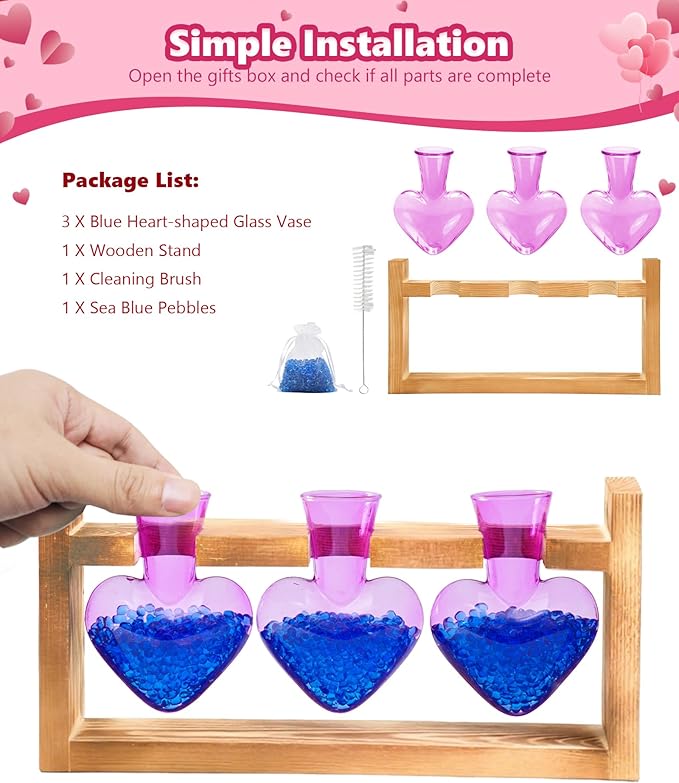 Nacome Plant Terrarium Propagation Stations: Valentines Day Gifts for Her Plant Lovers Women Mom Wife Daughter - 3 Bulb Glass Vase with Wooden Stand Tabletop for Hydroponics Indoor Home Decor(Purple)