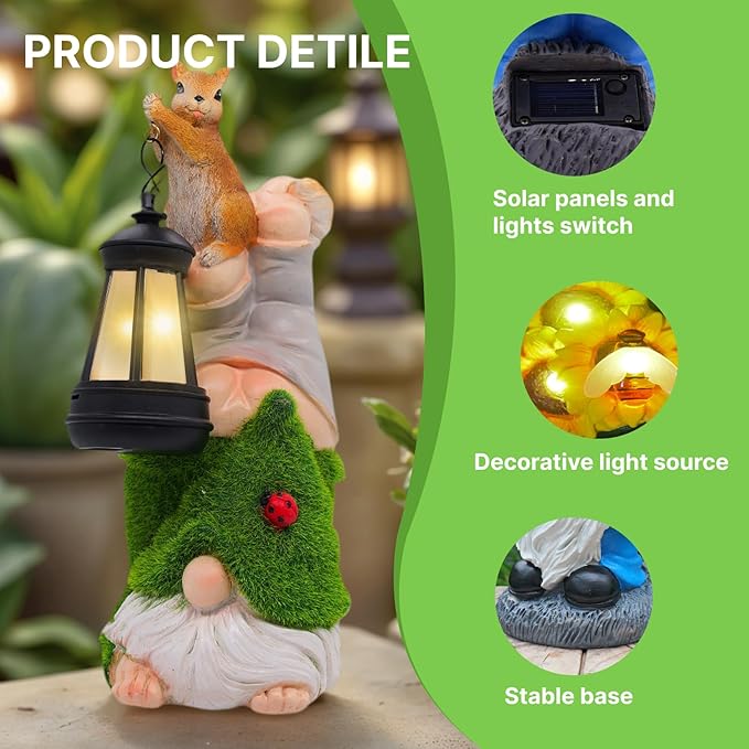 Lnzhauscia Garden Gnome Statues Decor with Solar Lights, Outdoor Decorations for Yard Porch Lawn Balcony Patio, Housewarming Gifts