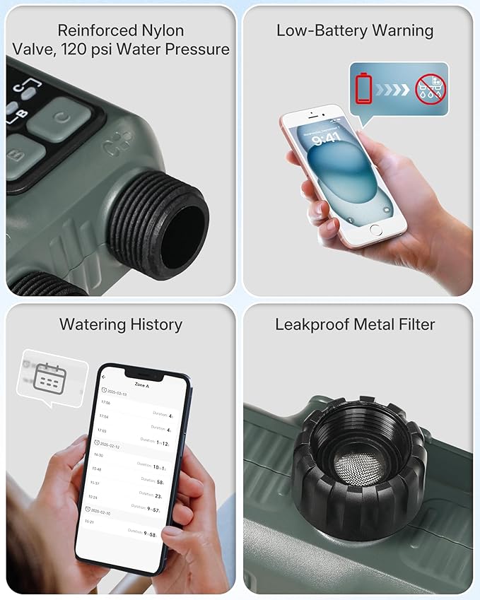 WiFi Water Timer for Garden Hose, Sprinkler Timer 3 Zone, 3 Outlet Smart Hose Watering with WiFi Irrigation Controller, Automatic Irrigation System/Rain Delay/Manual Watering D33WT06
