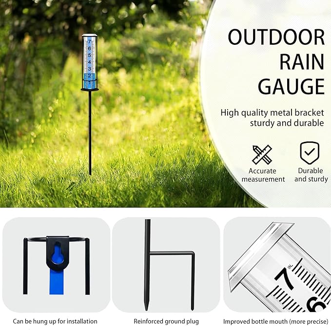 Rain Gauge Outdoor, Upgraded Rain Gauges Outdoors Best Rated,Accurate Rain Measure Gauge for Yard,Adjustable Height Rainfall Meter,Rain Gauge Outdoor Freeze Proof,Rain Measuring Tool,Easy to Read