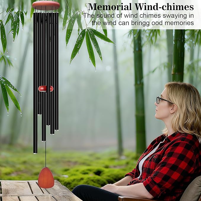 WENANA Large Wind Chimes for Outside Deep Tone, Soothing Melodic Memorial Sympathy Wind Chime, Suitable Outdoor Garden Decor, Gift for Mom Women Neighbors (Black Wind Chime -56 in)