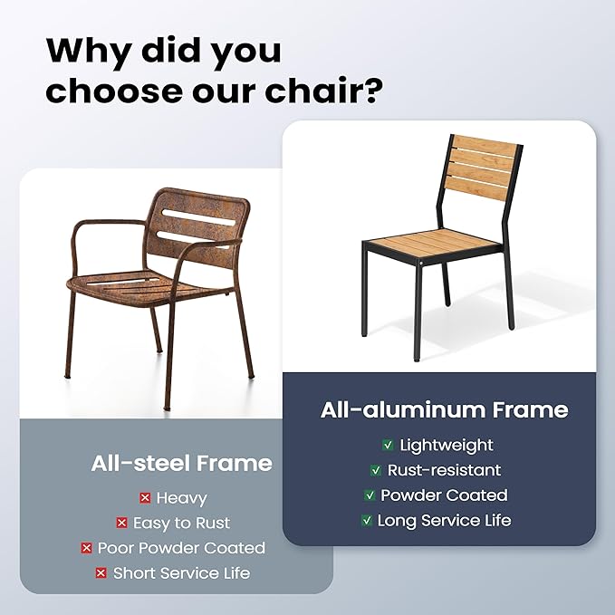 Pellebant Stackable Outdoor Dining Chairs Set of 4, Aluminum Patio Chairs with Armless, All-Weather for Garden, Lawn, Deck, Porch and Yard, Brown