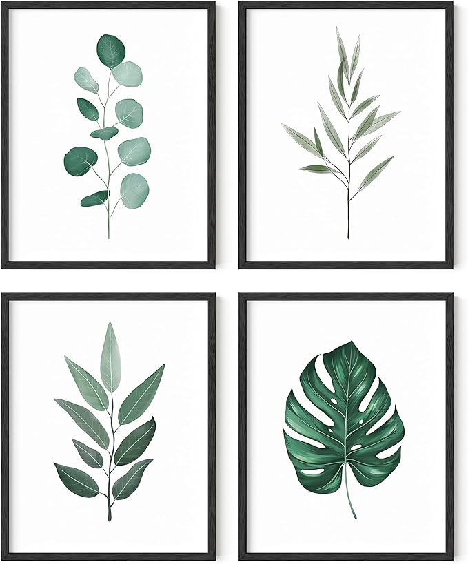 HAUS AND HUES Framed Botanical Wall Art - Plant Wall Decor, Tropical Green Leaves Pictures, Plant Pictures, Leaves Print (11x14, Black Framed)