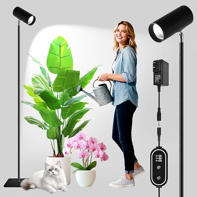 30W Full Spectrum Grow Light, 5000LM High PPFD&CRI COB LED Floor Lamp with 6/8/12H Timer, Adjustable Height (28"-83") & Angle, Grow Lights for Indoor Plants, Succulents & Flowers (6000K Daylight)